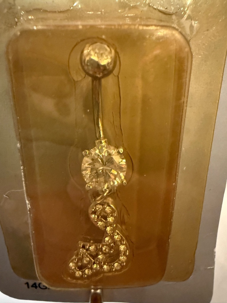Cato White Crystal Belly Button Ring With Dangle Cursive “S” As In Sexy